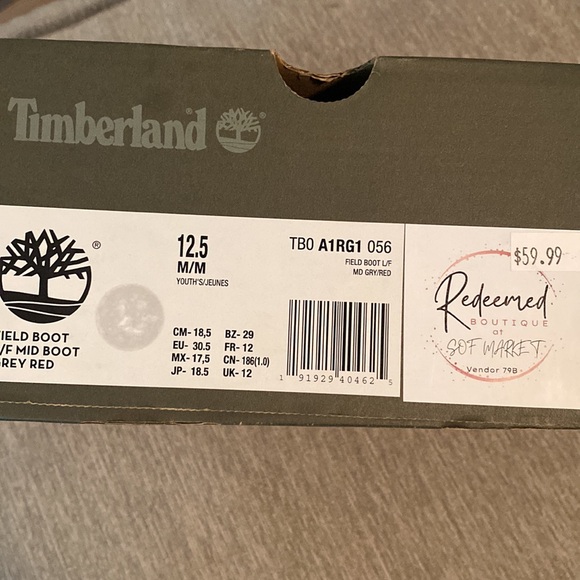 Brand New Boys Grey and Red Timberland Field Boots Size 12.5! - Picture 4 of 4